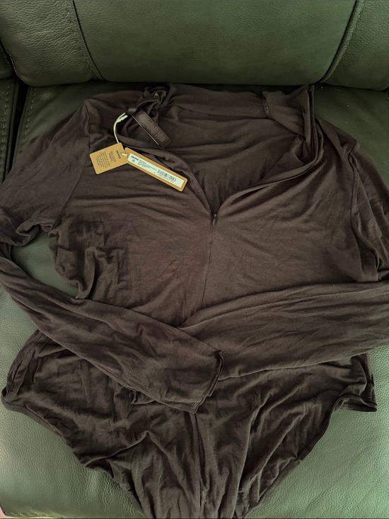 SKIMS Tops - SKIMS Brown Long-Sleeve Hooded Bodysuit
